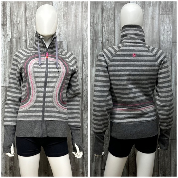 Lululemon In Stride Jacket in Grey Parallel Stripe Pink Stitch RARE [766] - Picture 3 of 12